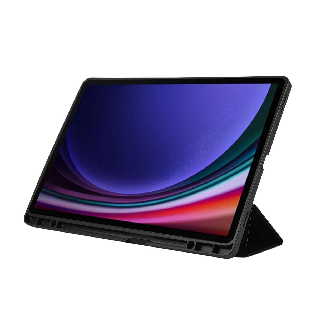For Samsung Galaxy Tab S9 FE+ 3-Fold Pure Color TPU Leather Tablet Case with Pen Slot(Black)