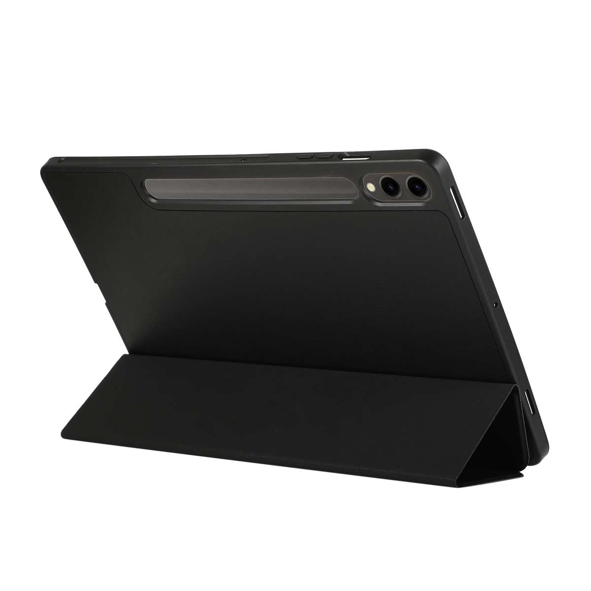 For Samsung Galaxy Tab S9 FE+ 3-Fold Pure Color TPU Leather Tablet Case with Pen Slot(Black)