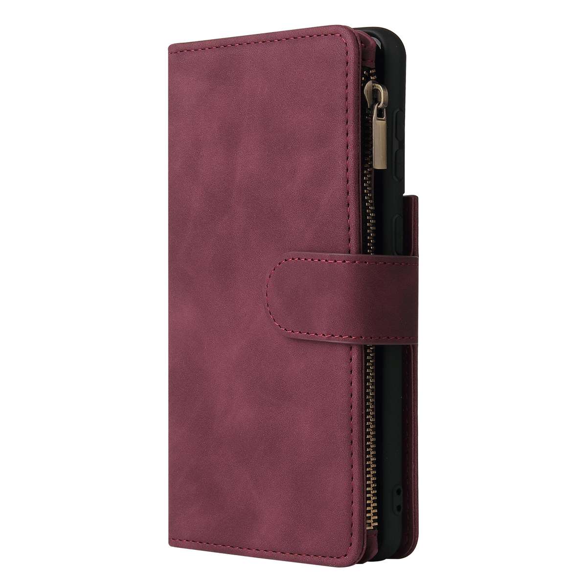 For Samsung Galaxy S21+ 5G Multifunctional Frosted Zipper Wallet Leather Phone Case(Wine Red)
