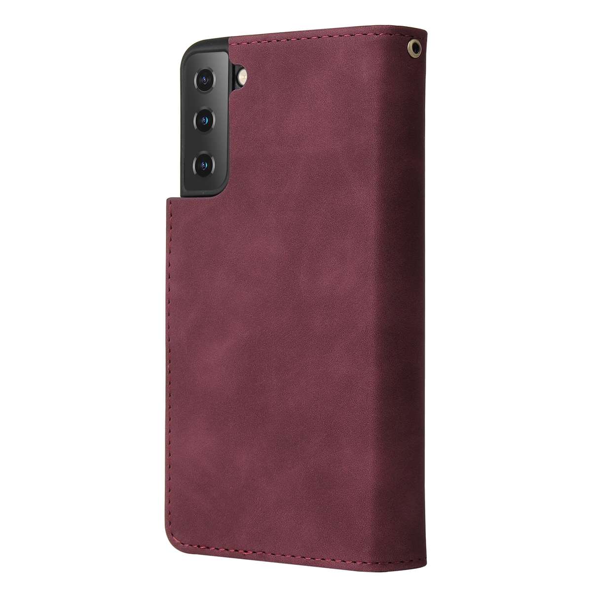 For Samsung Galaxy S21+ 5G Multifunctional Frosted Zipper Wallet Leather Phone Case(Wine Red)