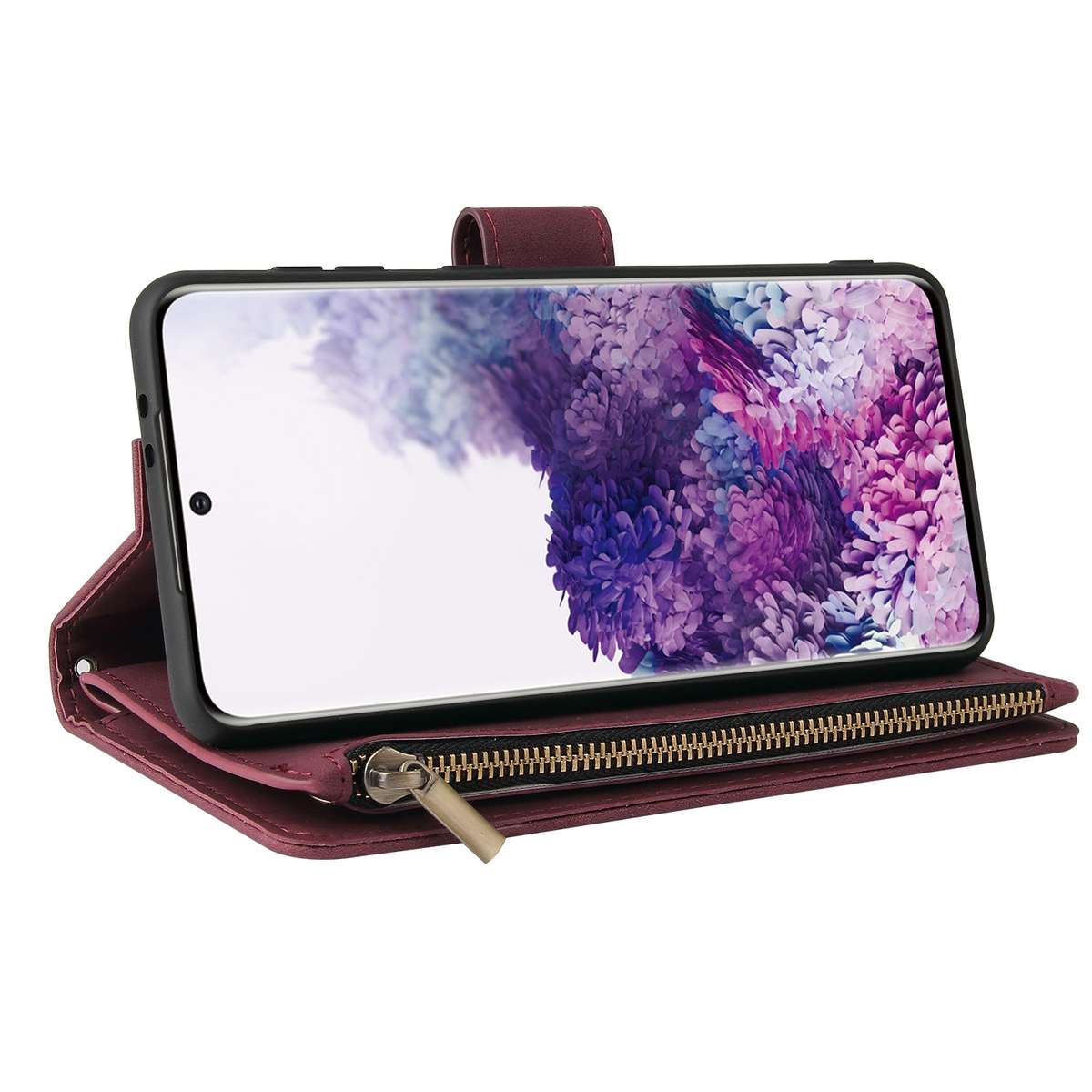 For Samsung Galaxy S21+ 5G Multifunctional Frosted Zipper Wallet Leather Phone Case(Wine Red)