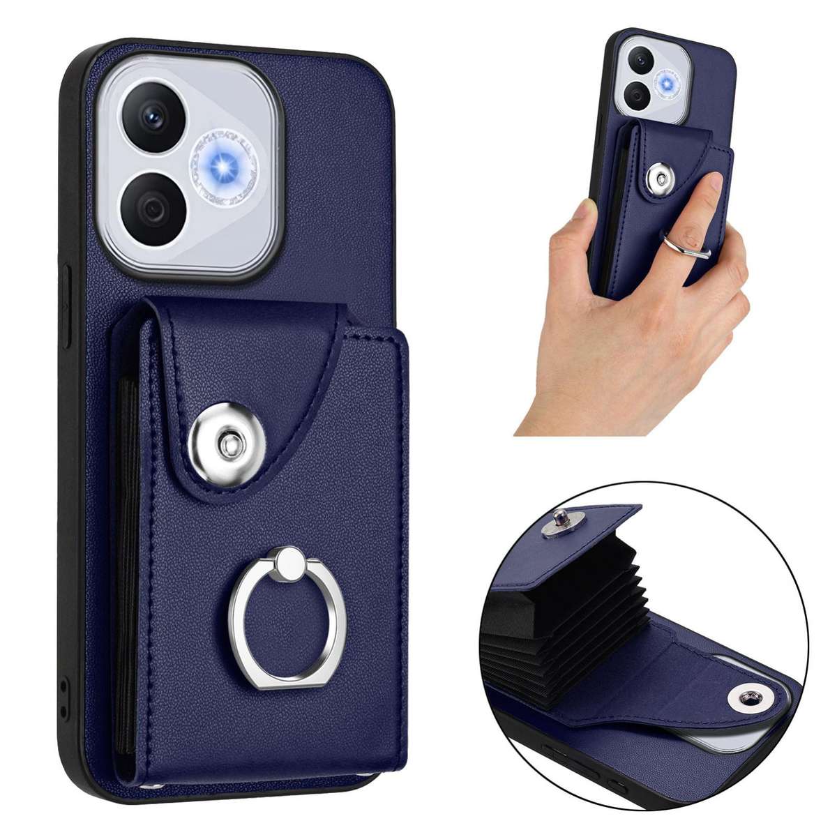 For Honor 400 Lite Global / X70i Organ Card Bag Ring Holder PU Phone Case(Blue)