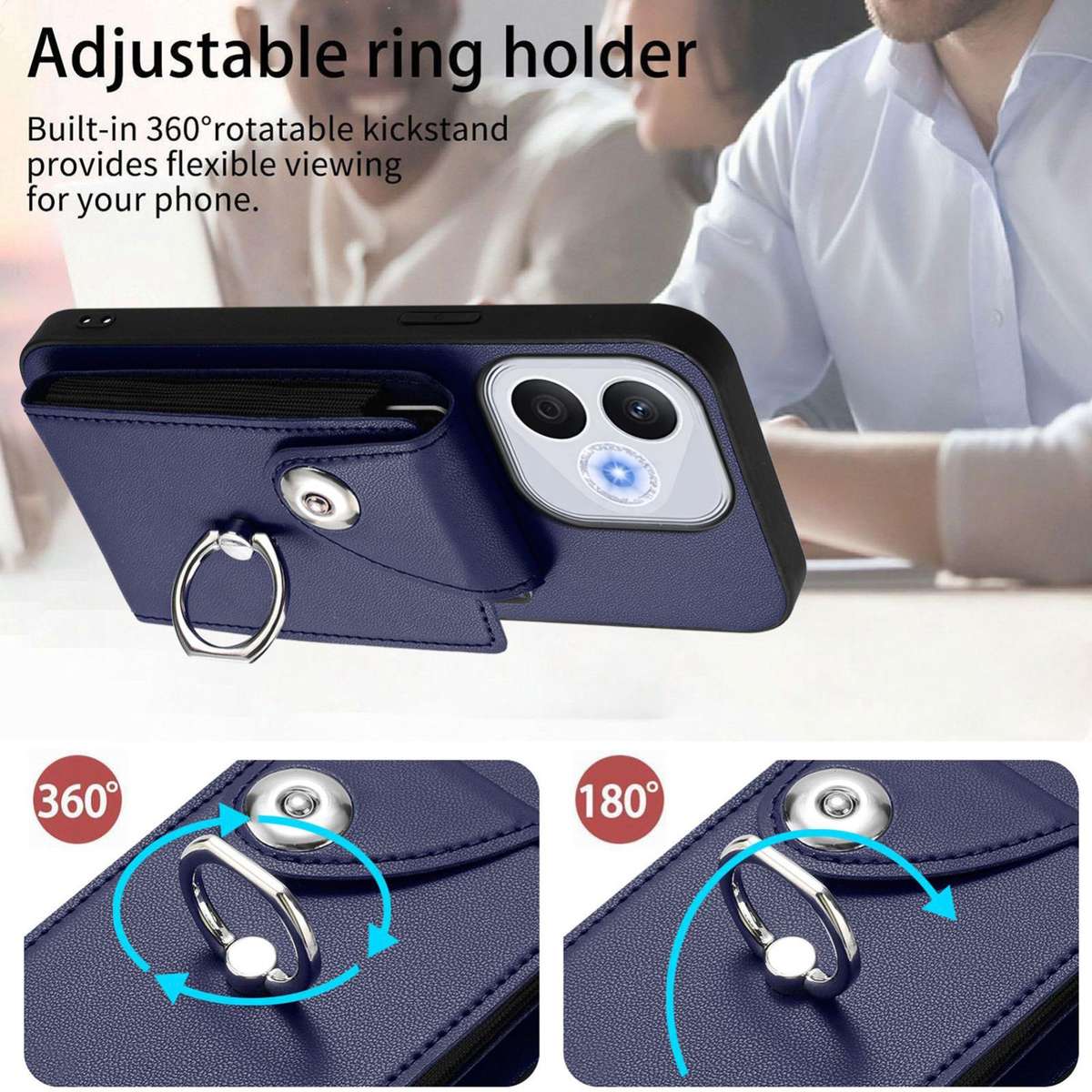 For Honor 400 Lite Global / X70i Organ Card Bag Ring Holder PU Phone Case(Blue)