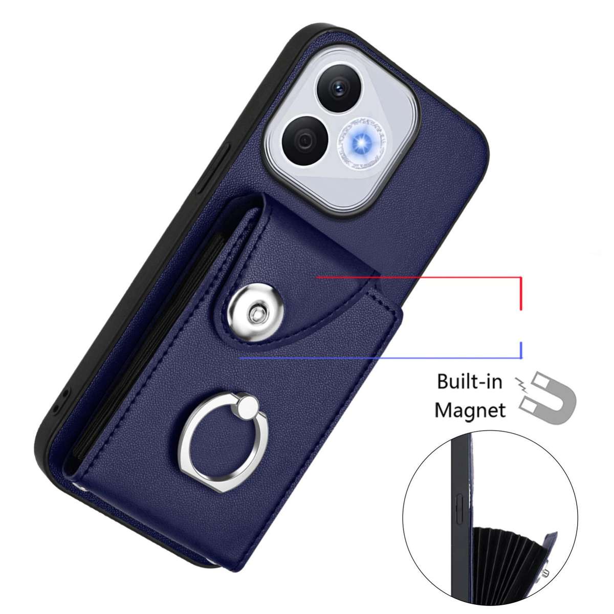 For Honor 400 Lite Global / X70i Organ Card Bag Ring Holder PU Phone Case(Blue)
