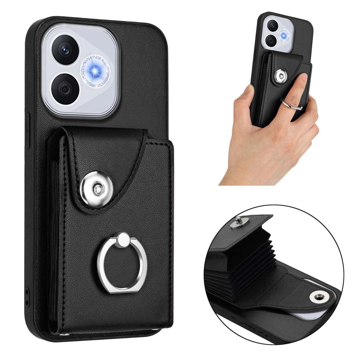 For Honor 400 Lite Global / X70i Organ Card Bag Ring Holder PU Phone Case(Black)