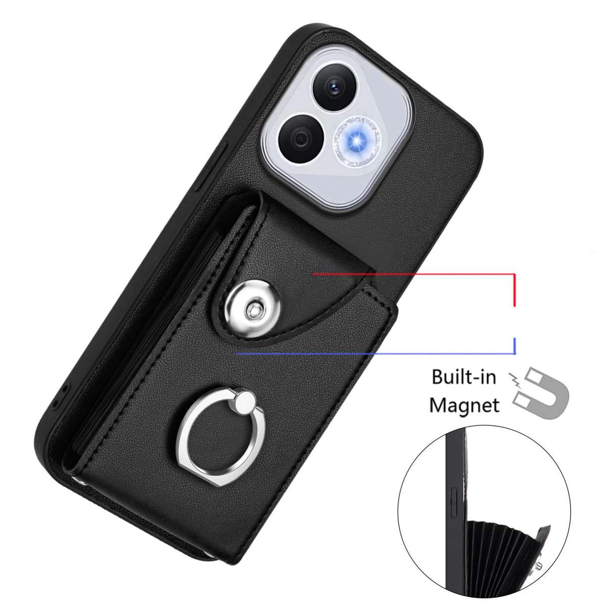 For Honor 400 Lite Global / X70i Organ Card Bag Ring Holder PU Phone Case(Black)