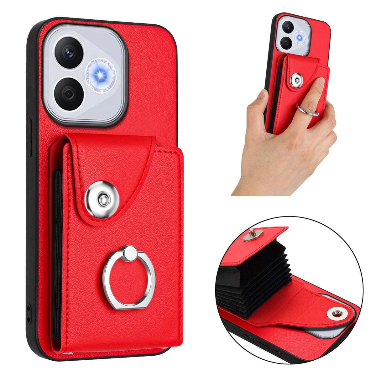 For Honor 400 Lite Global / X70i Organ Card Bag Ring Holder PU Phone Case(Red)