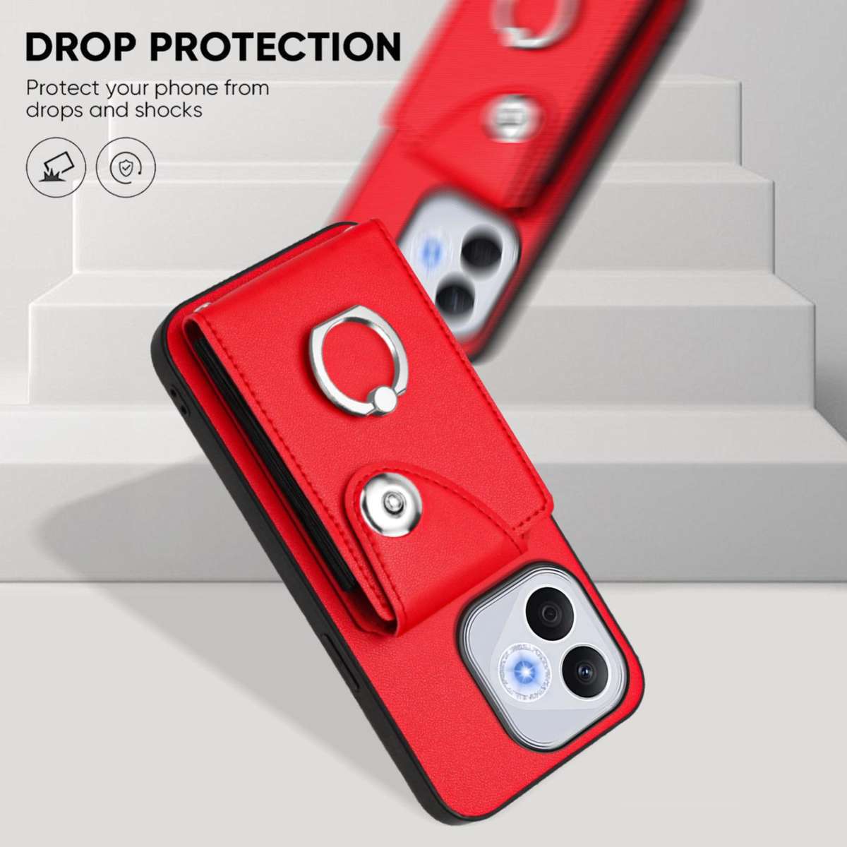 For Honor 400 Lite Global / X70i Organ Card Bag Ring Holder PU Phone Case(Red)