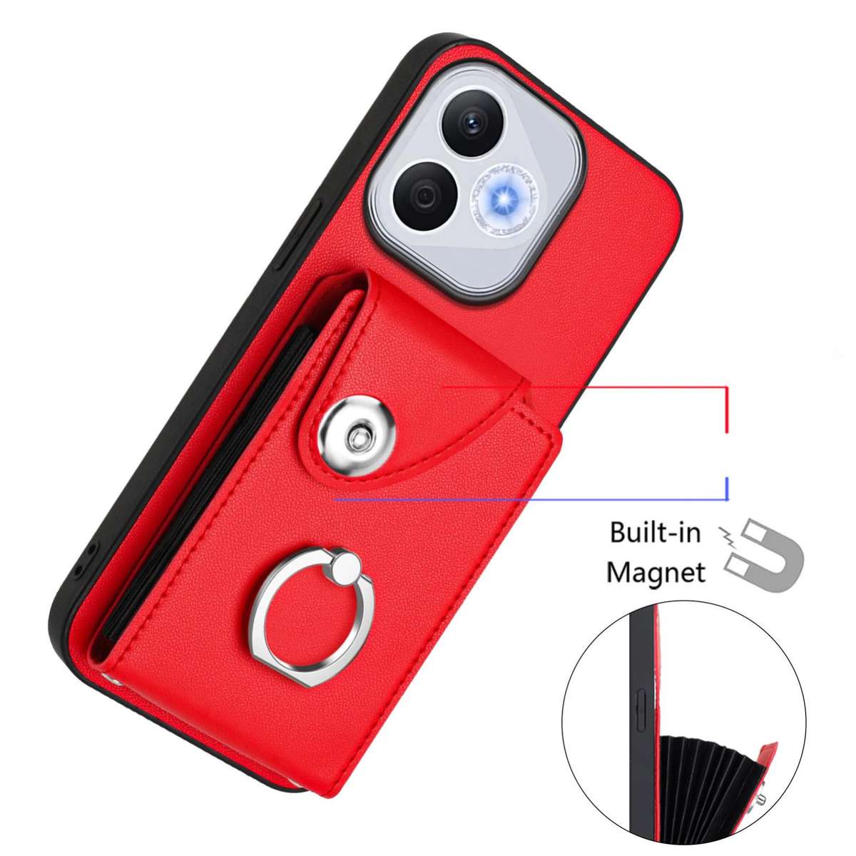 For Honor 400 Lite Global / X70i Organ Card Bag Ring Holder PU Phone Case(Red)