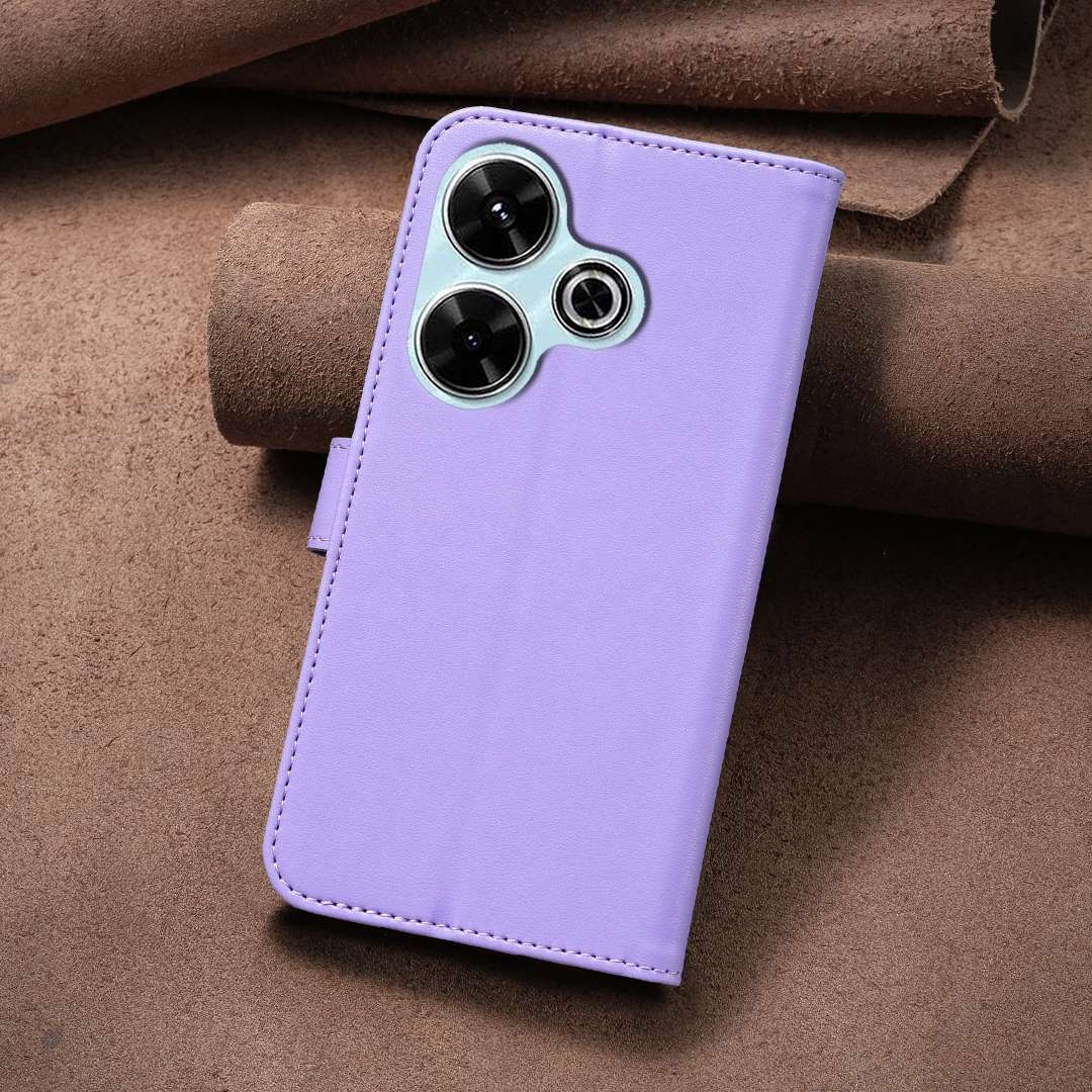 For Xiaomi Poco M6 4G / Redmi 13 4G Four-leaf Embossed Leather Phone Case(Purple)