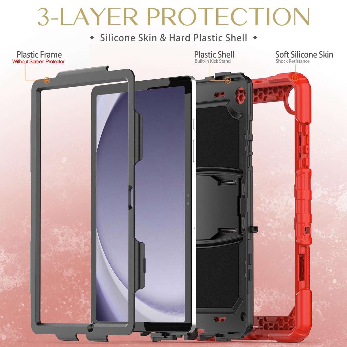 For Samsung Galaxy Tab A11+ / A9+ Silicone Hydric PC Tablet Case with Shoulder Strap & Holder(Red)