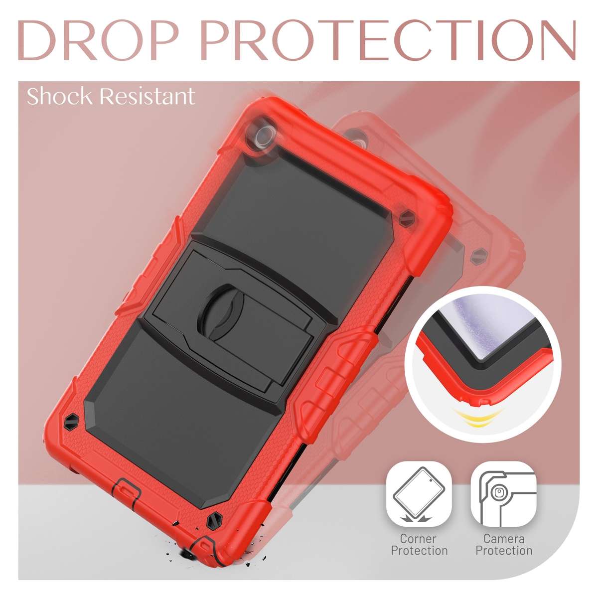 For Samsung Galaxy Tab A11+ / A9+ Silicone Hydric PC Tablet Case with Shoulder Strap & Holder(Red)