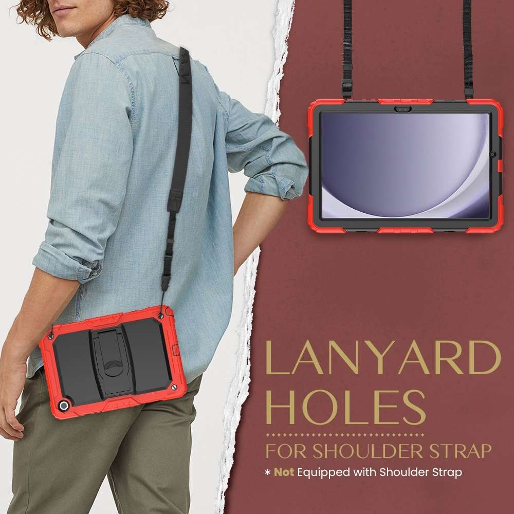 For Samsung Galaxy Tab A11+ / A9+ Silicone Hydric PC Tablet Case with Shoulder Strap & Holder(Red)
