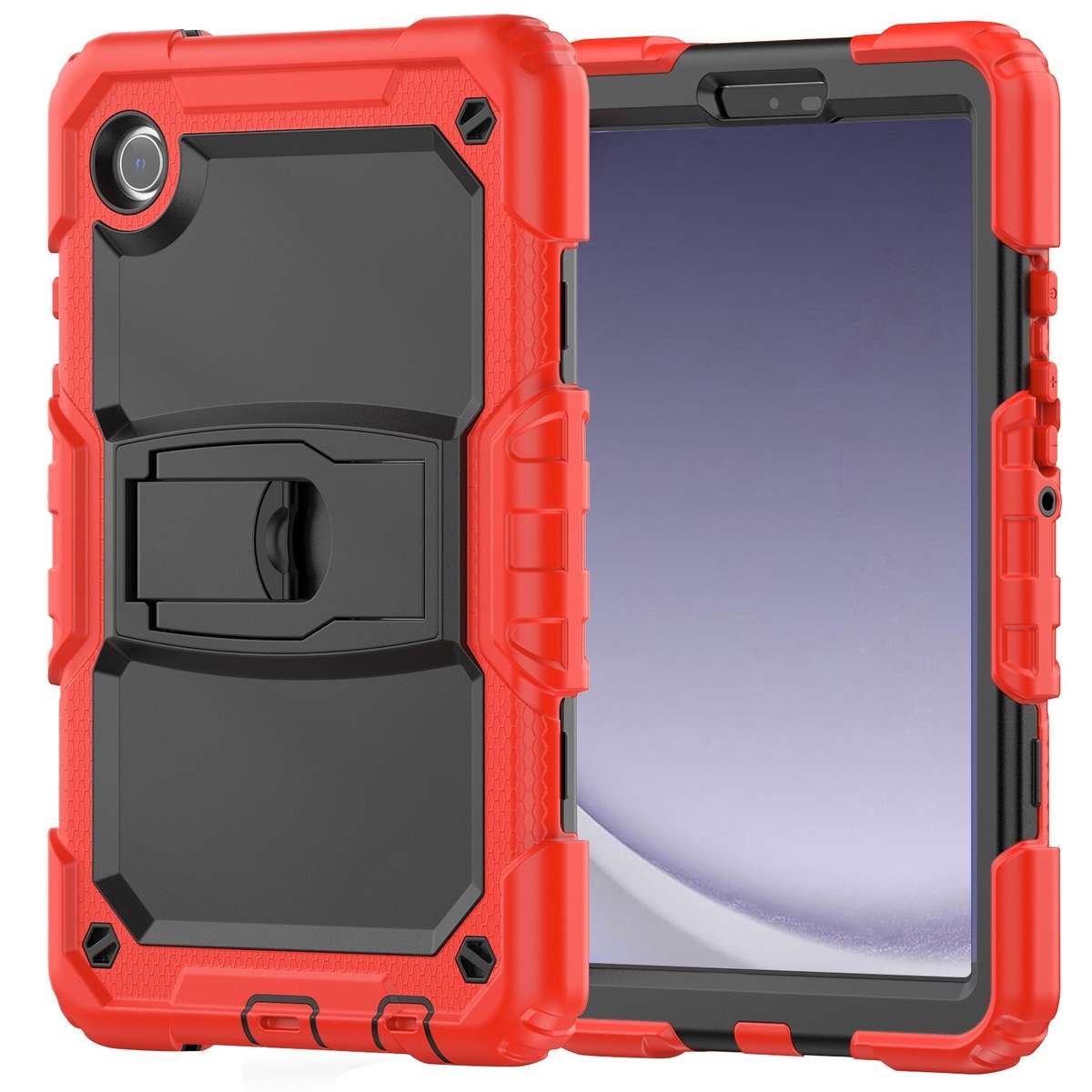 For Samsung Galaxy Tab A11 / A9 Silicone Hydric PC Tablet Case with Shoulder Strap & Holder(Red)