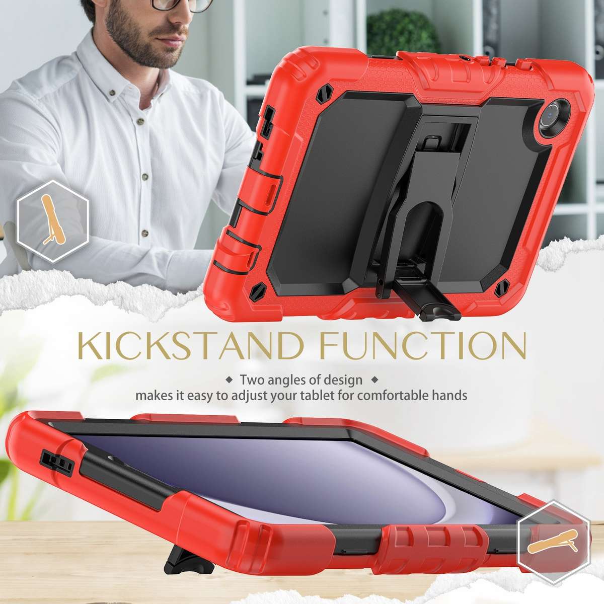 For Samsung Galaxy Tab A11 / A9 Silicone Hydric PC Tablet Case with Shoulder Strap & Holder(Red)