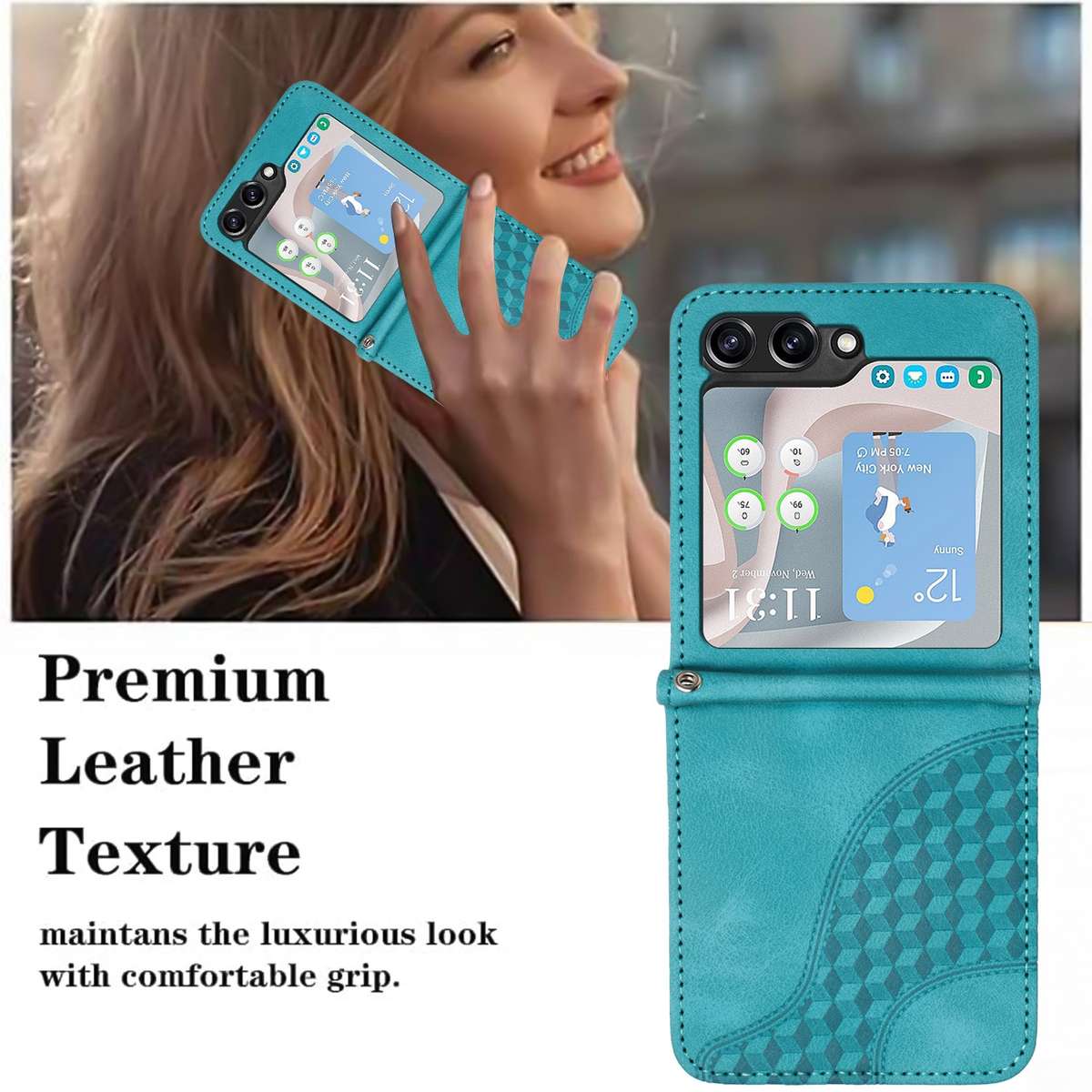 For Samsung Galaxy Z Flip5 5G YX0060 Elephant Head Embossed Phone Leather Case wi ... (Light Blue)