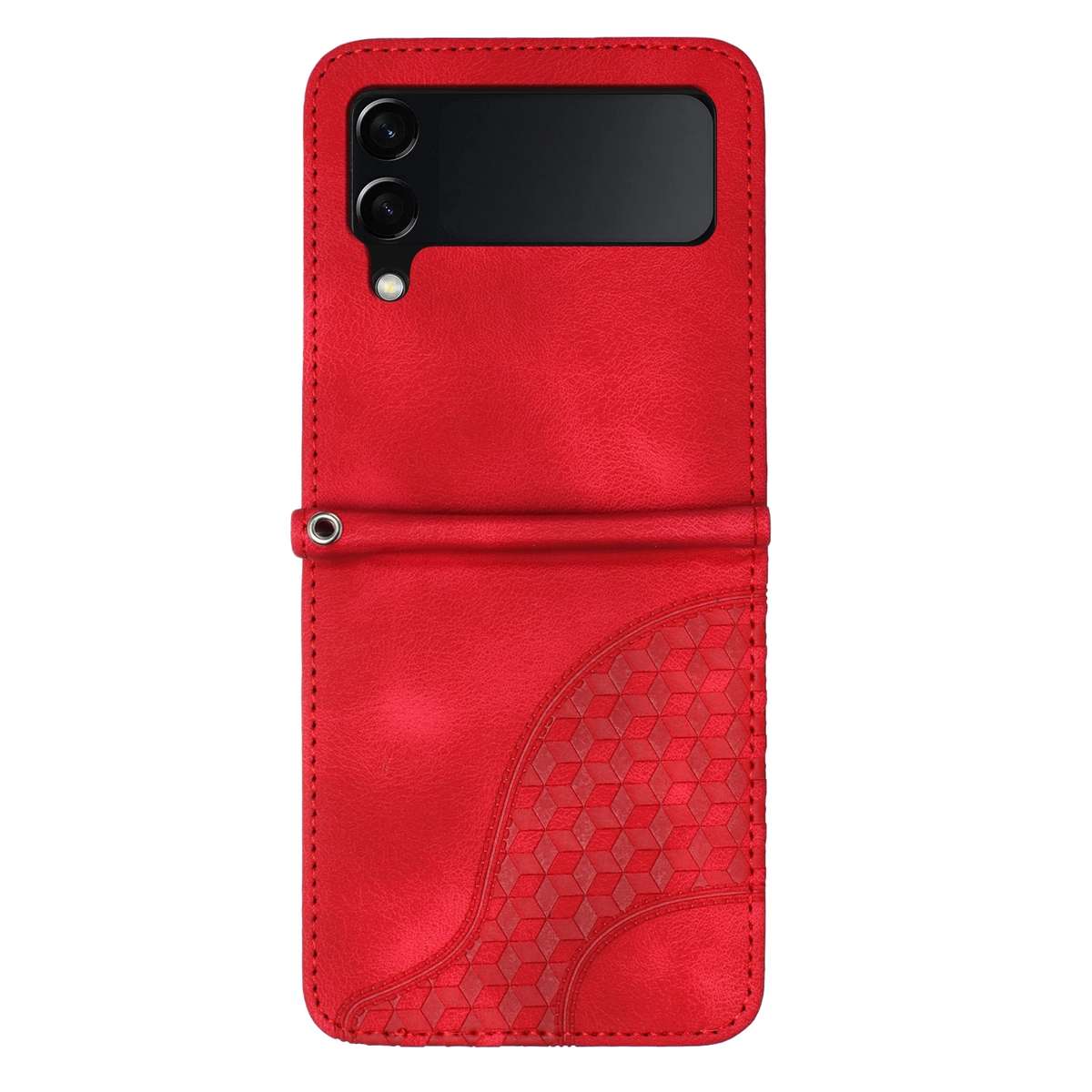 For Samsung Galaxy Z Flip4 5G YX0060 Elephant Head Embossed Phone Leather Case with Lanyard(Red)