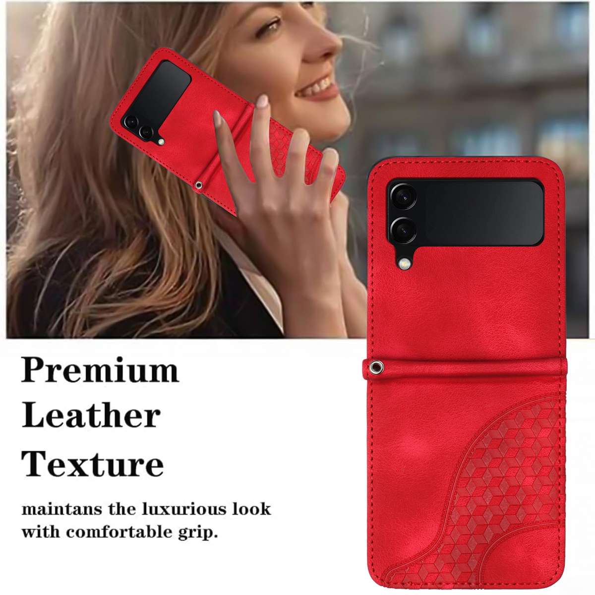 For Samsung Galaxy Z Flip4 5G YX0060 Elephant Head Embossed Phone Leather Case with Lanyard(Red)