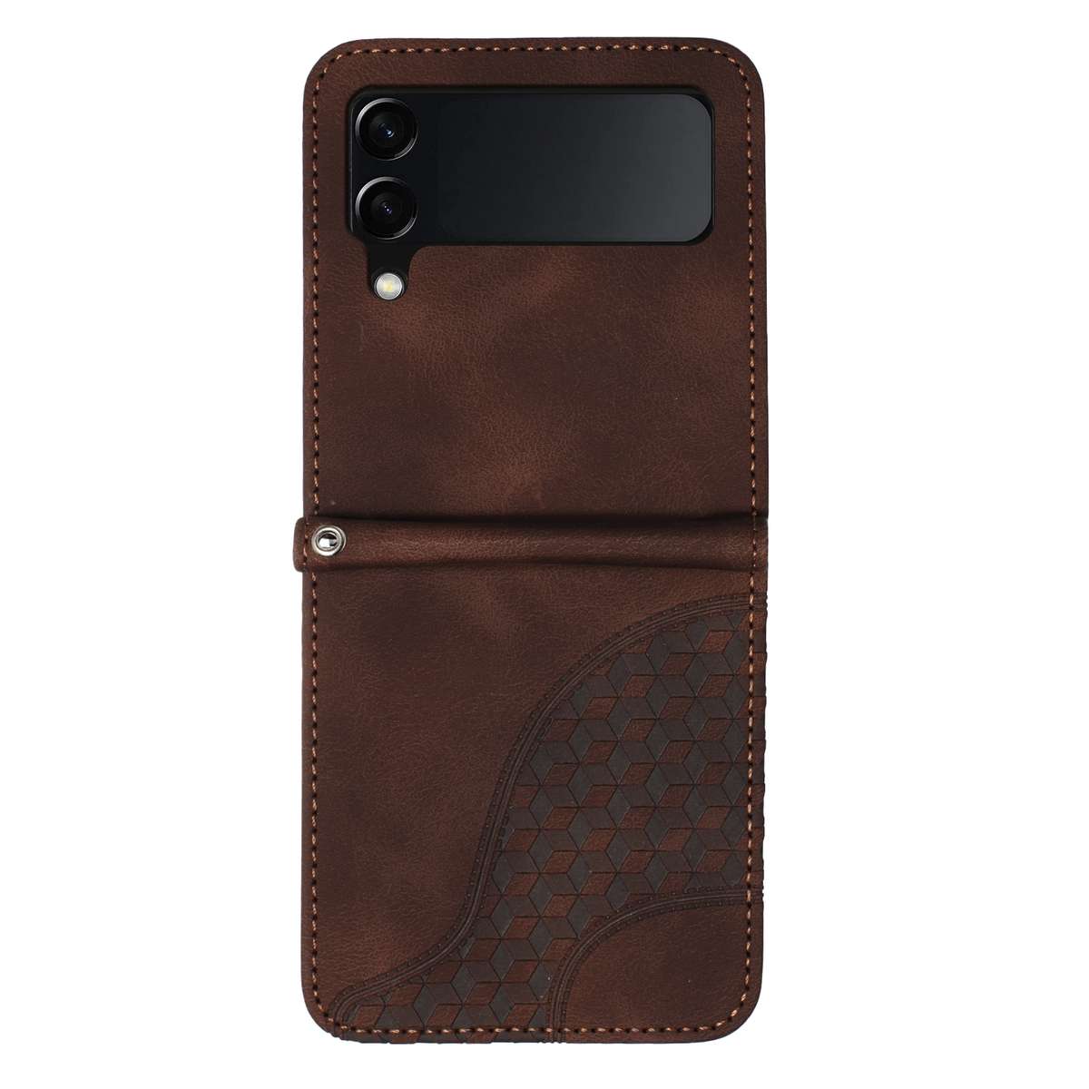 For Samsung Galaxy Z Flip4 5G YX0060 Elephant Head Embossed Phone Leather Case with L ... (Coffee)