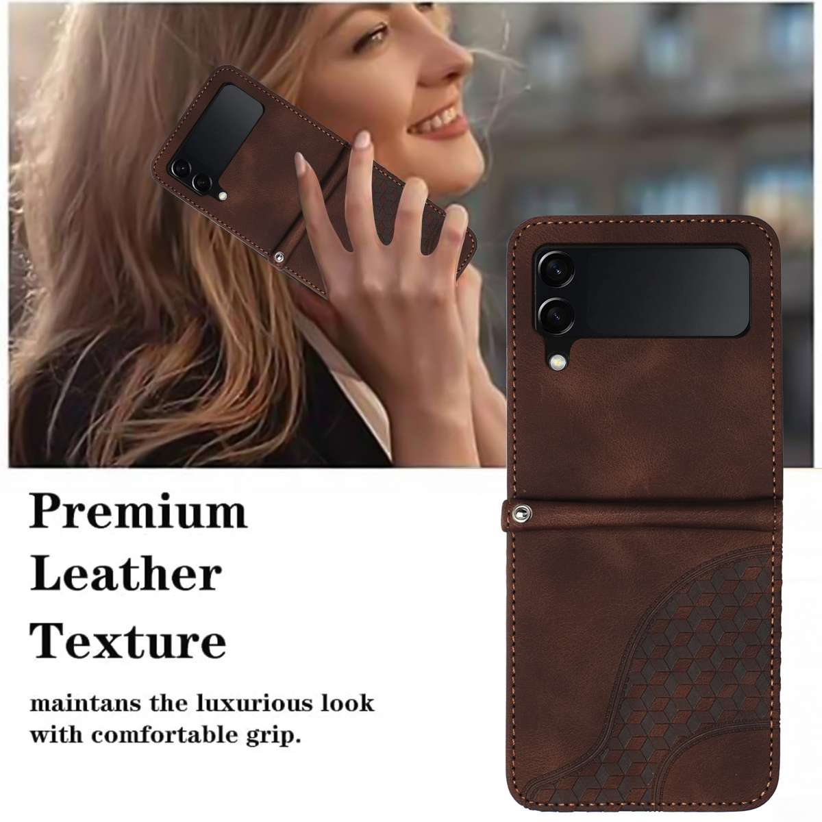 For Samsung Galaxy Z Flip4 5G YX0060 Elephant Head Embossed Phone Leather Case with L ... (Coffee)