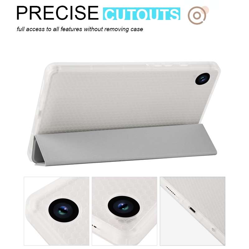 For Samsung Galaxy Tab A9+ X210 3-fold Clear Honeycomb TPU Leather Tablet Case with Pen Slot(Grey)