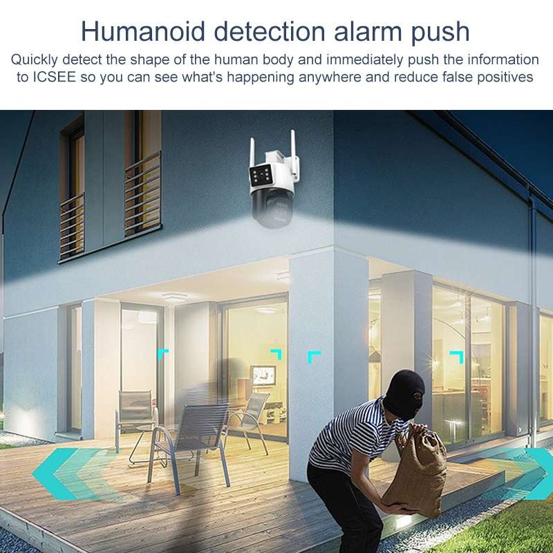 QX103 Humanoid Recognition AI Alarm WiFi Dome Triple IP Camera(EU Plug)