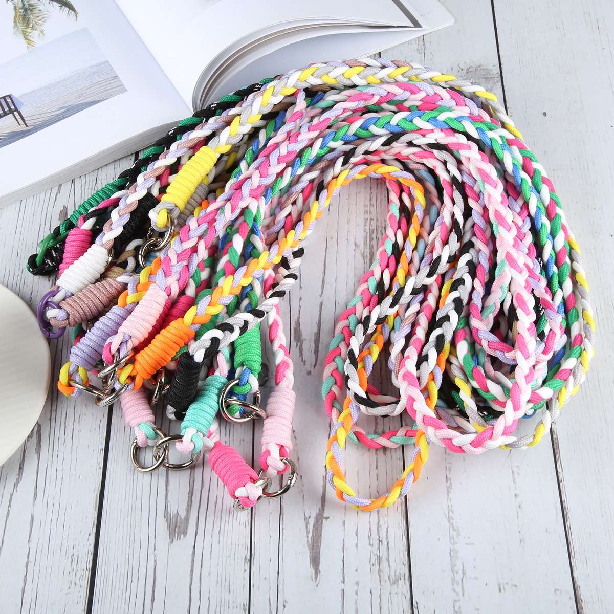 Universal Phone Three Strand Long Lanyard(White Rose Red Pink)