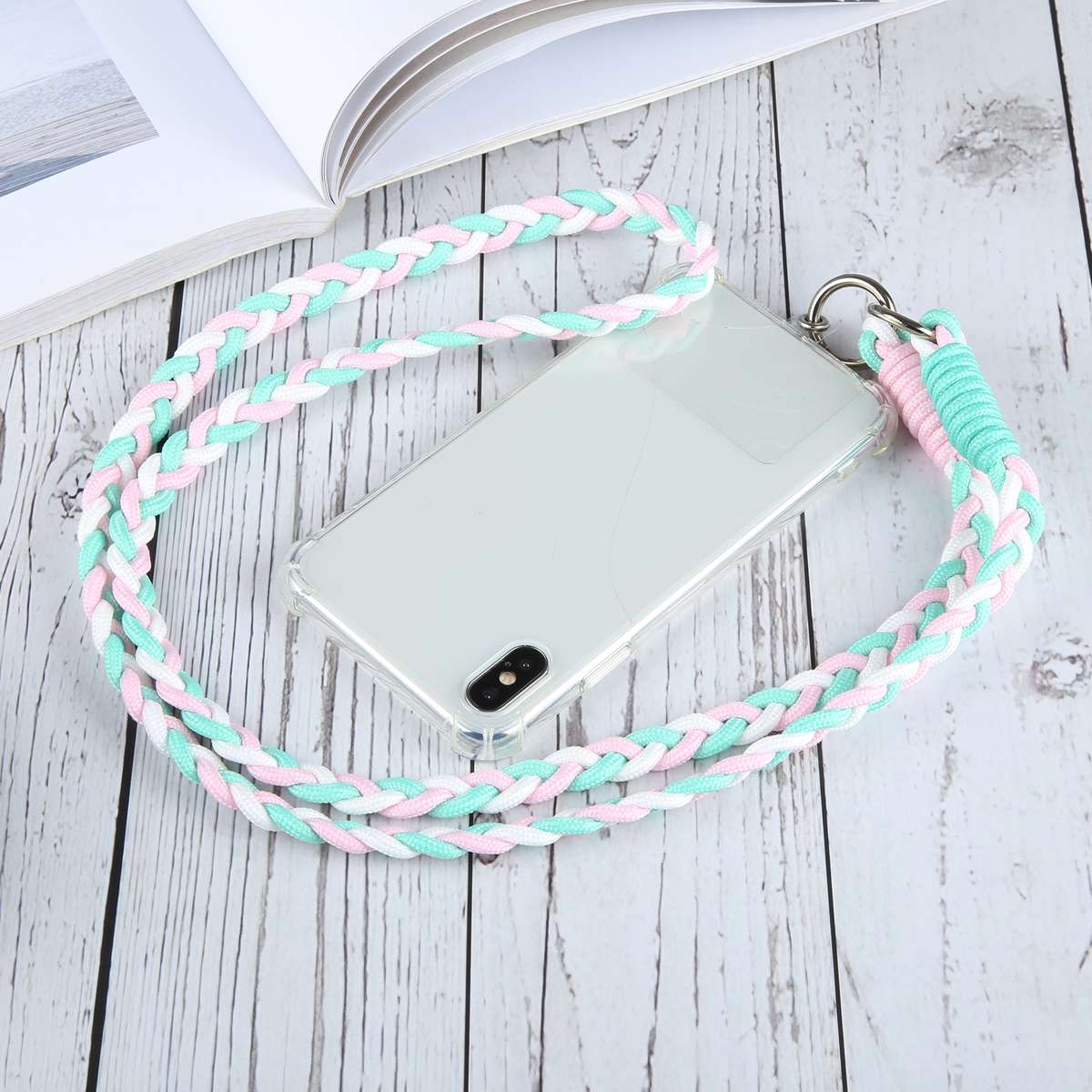 Universal Phone Three Strand Long Lanyard(White Rose Red Pink)