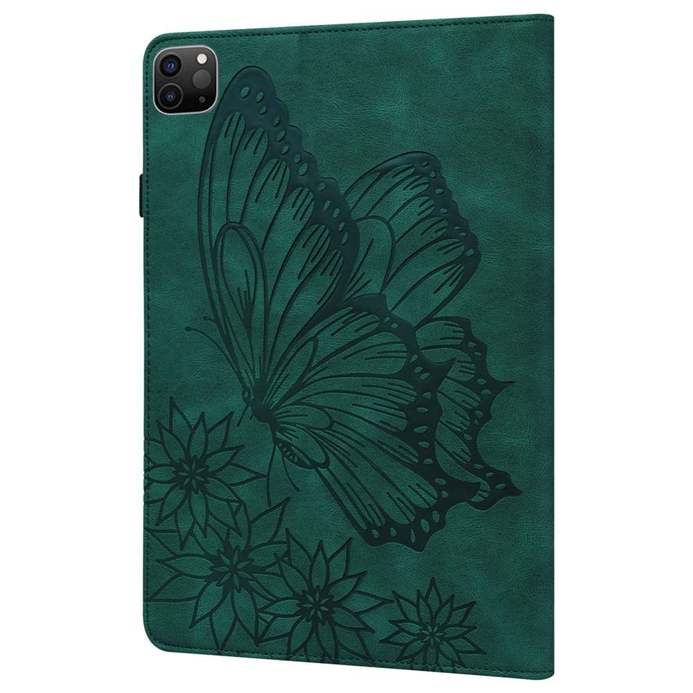 For iPad Pro 12.9 2022 / Air 13 2024 / 2025 Big Butterfly Embossed Leather Tablet Case(Green)