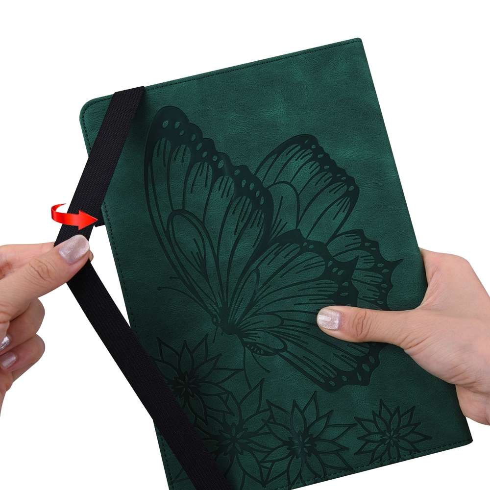 For iPad Pro 12.9 2022 / Air 13 2024 / 2025 Big Butterfly Embossed Leather Tablet Case(Green)