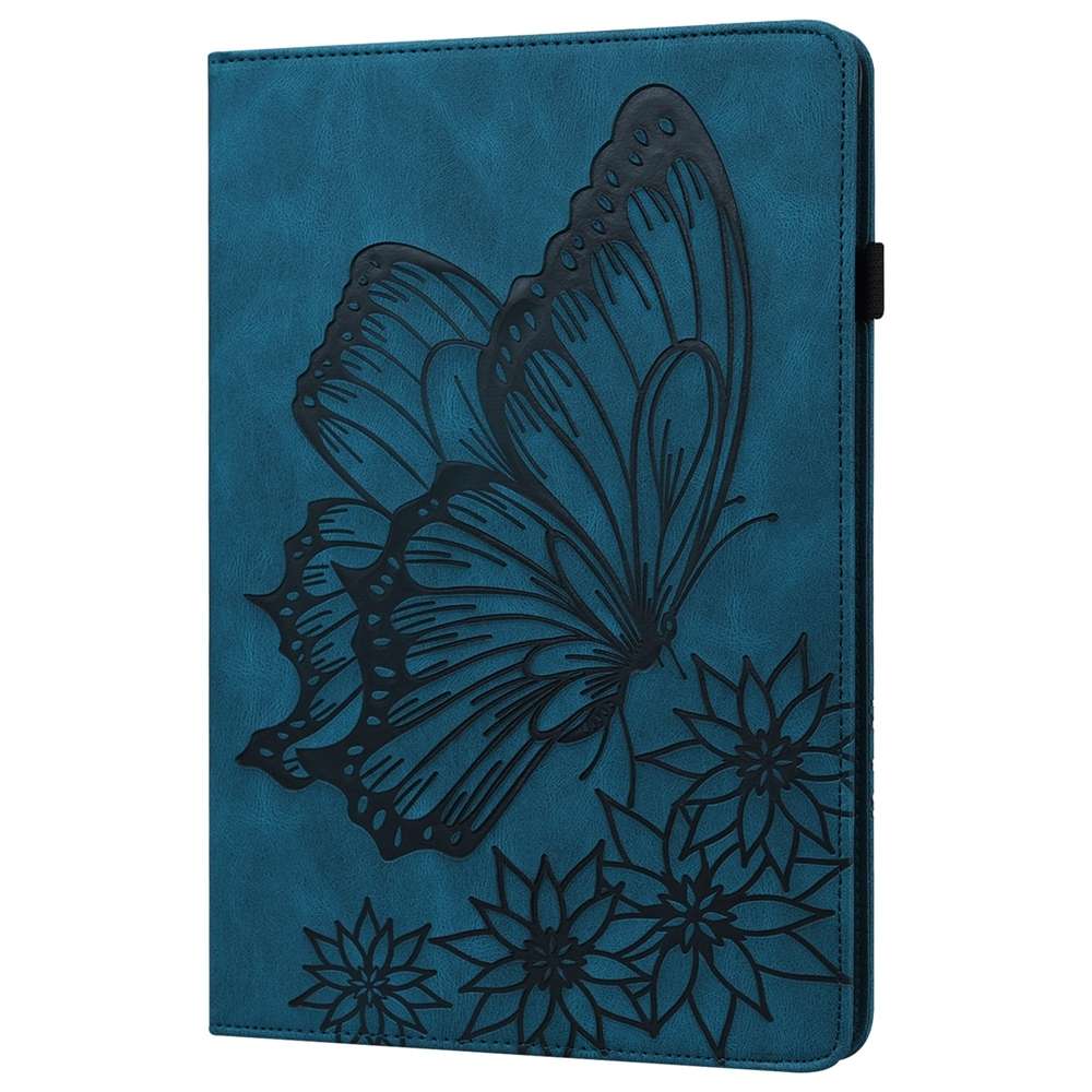 For iPad Pro 12.9 2022 / Air 13 2024 / 2025 Big Butterfly Embossed Leather Tablet Case(Blue)