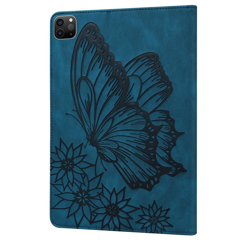 For iPad Pro 12.9 2022 / Air 13 2024 / 2025 Big Butterfly Embossed Leather Tablet Case(Blue)