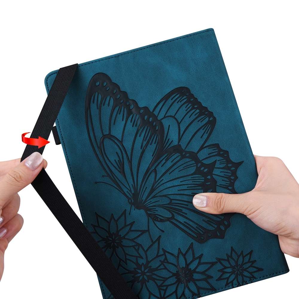 For iPad Pro 12.9 2022 / Air 13 2024 / 2025 Big Butterfly Embossed Leather Tablet Case(Blue)