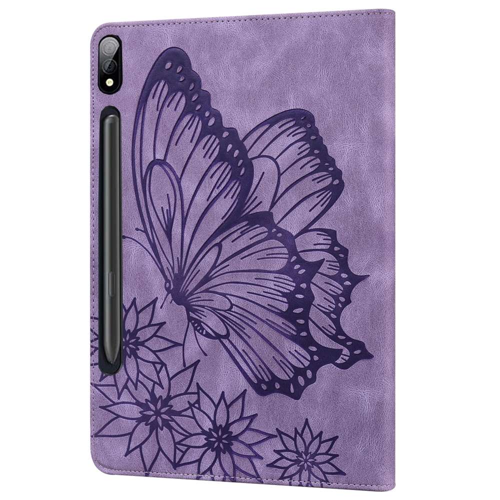 For Samsung Galaxy Tab S9 Ultra / S8 Ultra Big Butterfly Embossed Leather Tablet Case(Purple)