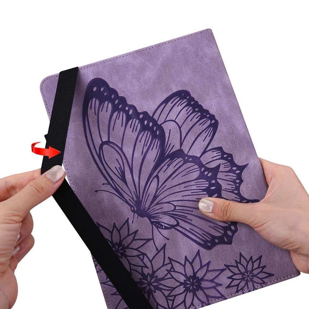 For Samsung Galaxy Tab S9 Ultra / S8 Ultra Big Butterfly Embossed Leather Tablet Case(Purple)