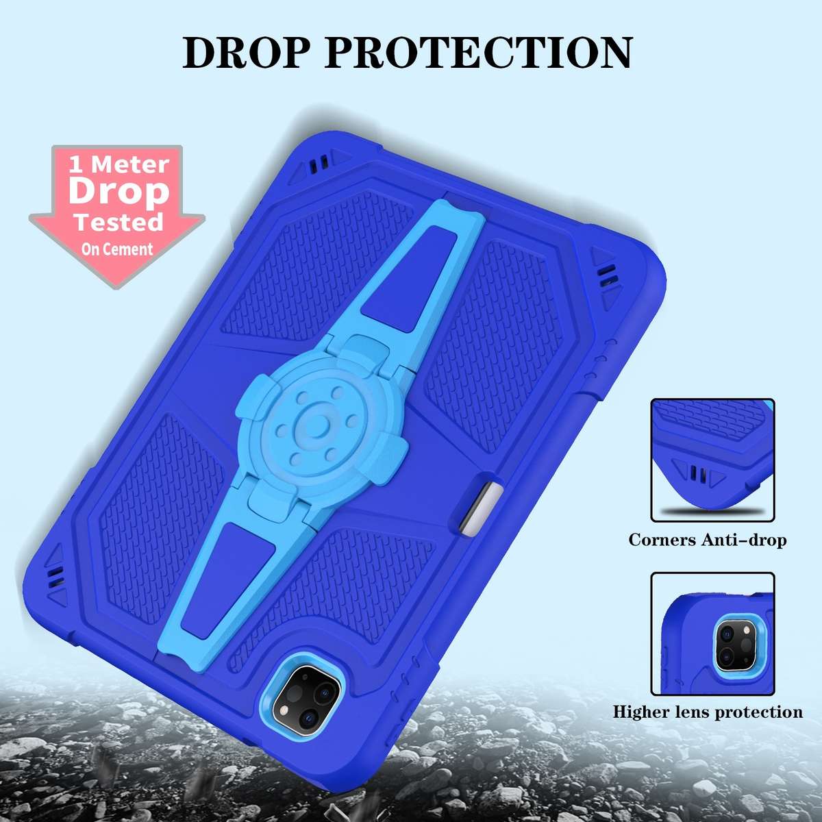 For iPad Air 2022 10.9 / Pro 11 2022 Punk Stand PC Hybrid Silicone Tablet Case with Sho ... (Blue)