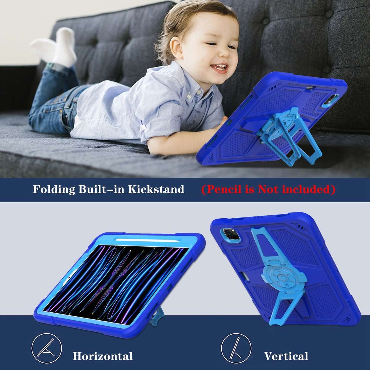 For iPad Air 2022 10.9 / Pro 11 2022 Punk Stand PC Hybrid Silicone Tablet Case with Sho ... (Blue)