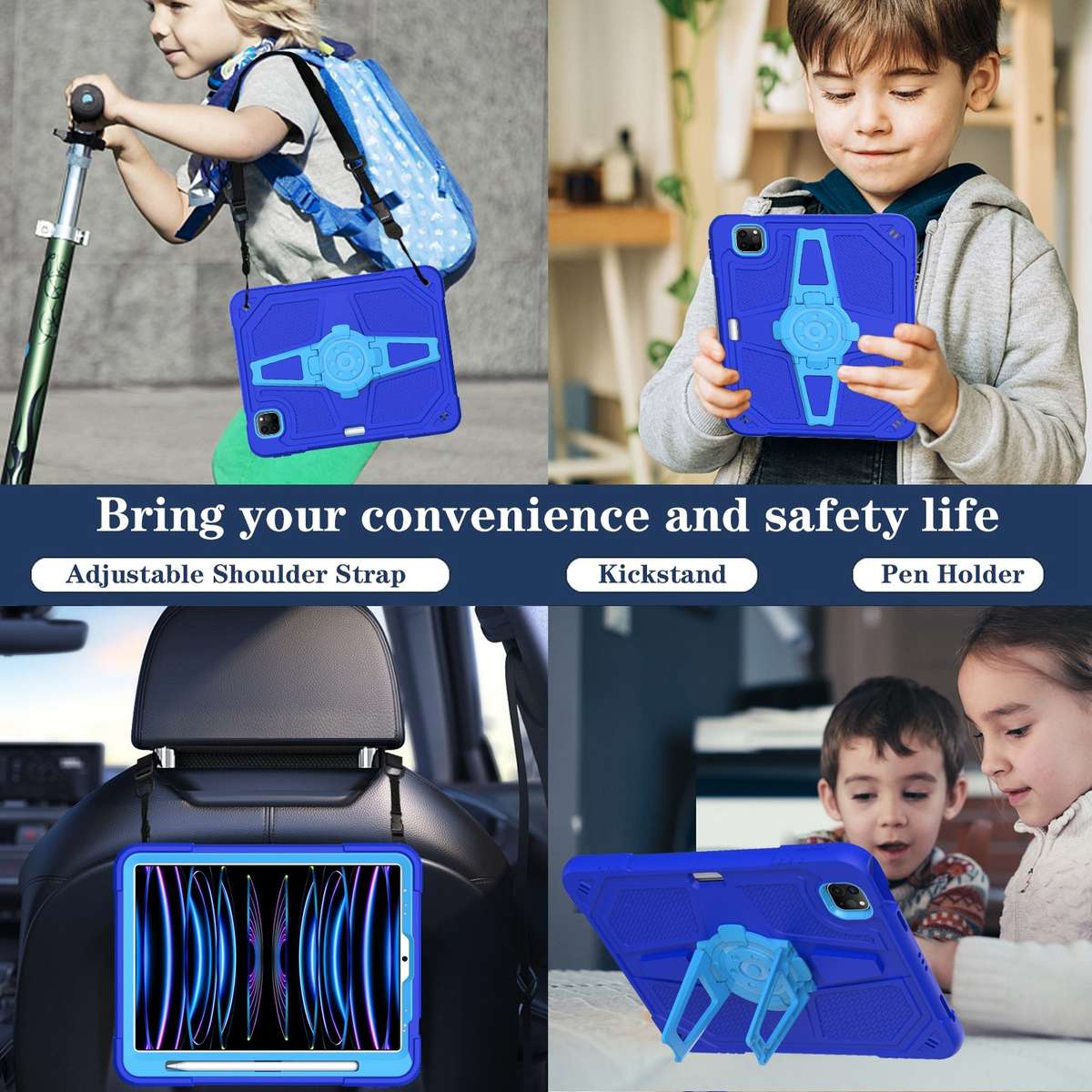 For iPad Air 2022 10.9 / Pro 11 2022 Punk Stand PC Hybrid Silicone Tablet Case with Sho ... (Blue)
