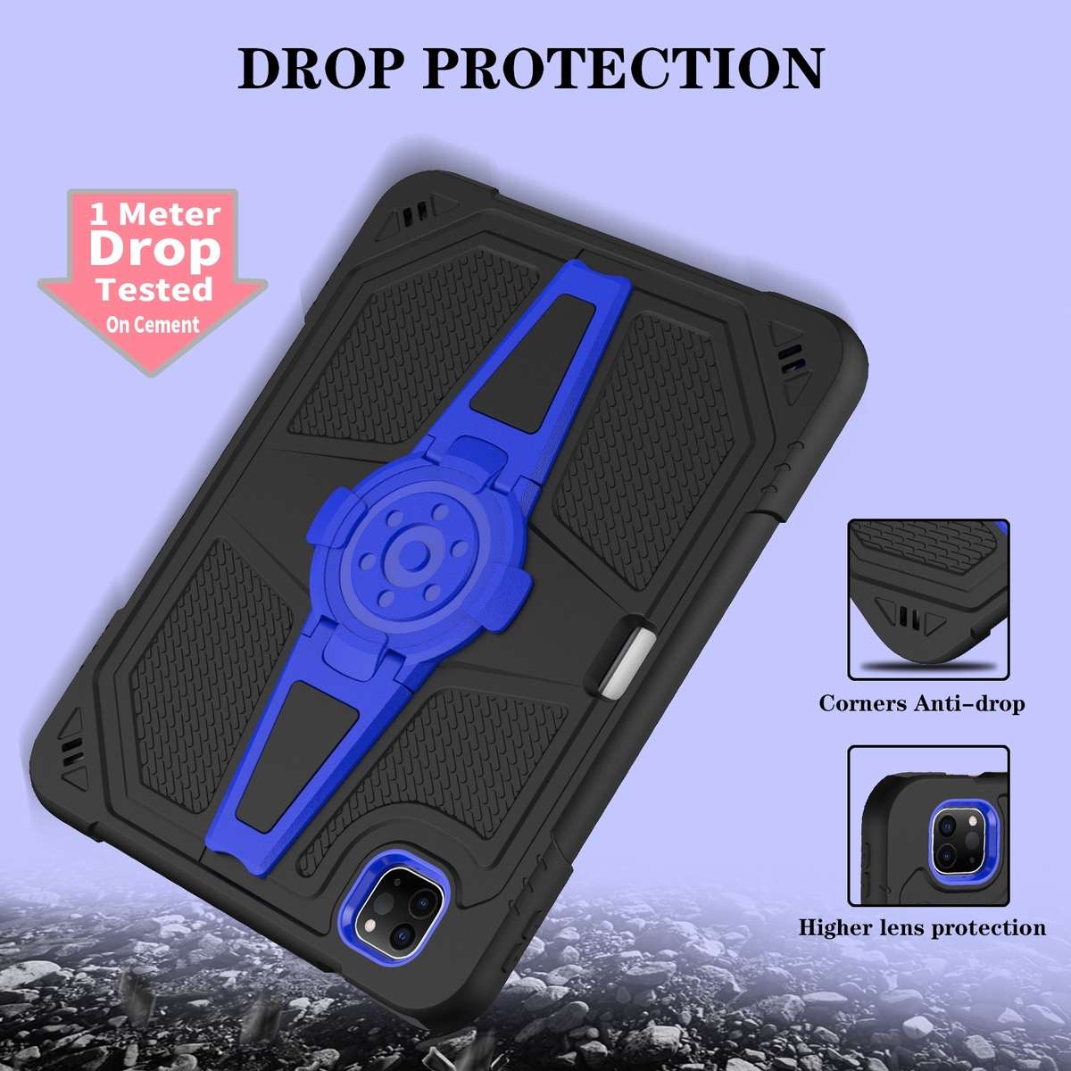 For iPad Air 2022 10.9 / Pro 11 2022 Punk Stand PC Hybrid Silicone Tablet Case wi ... (Black Blue)