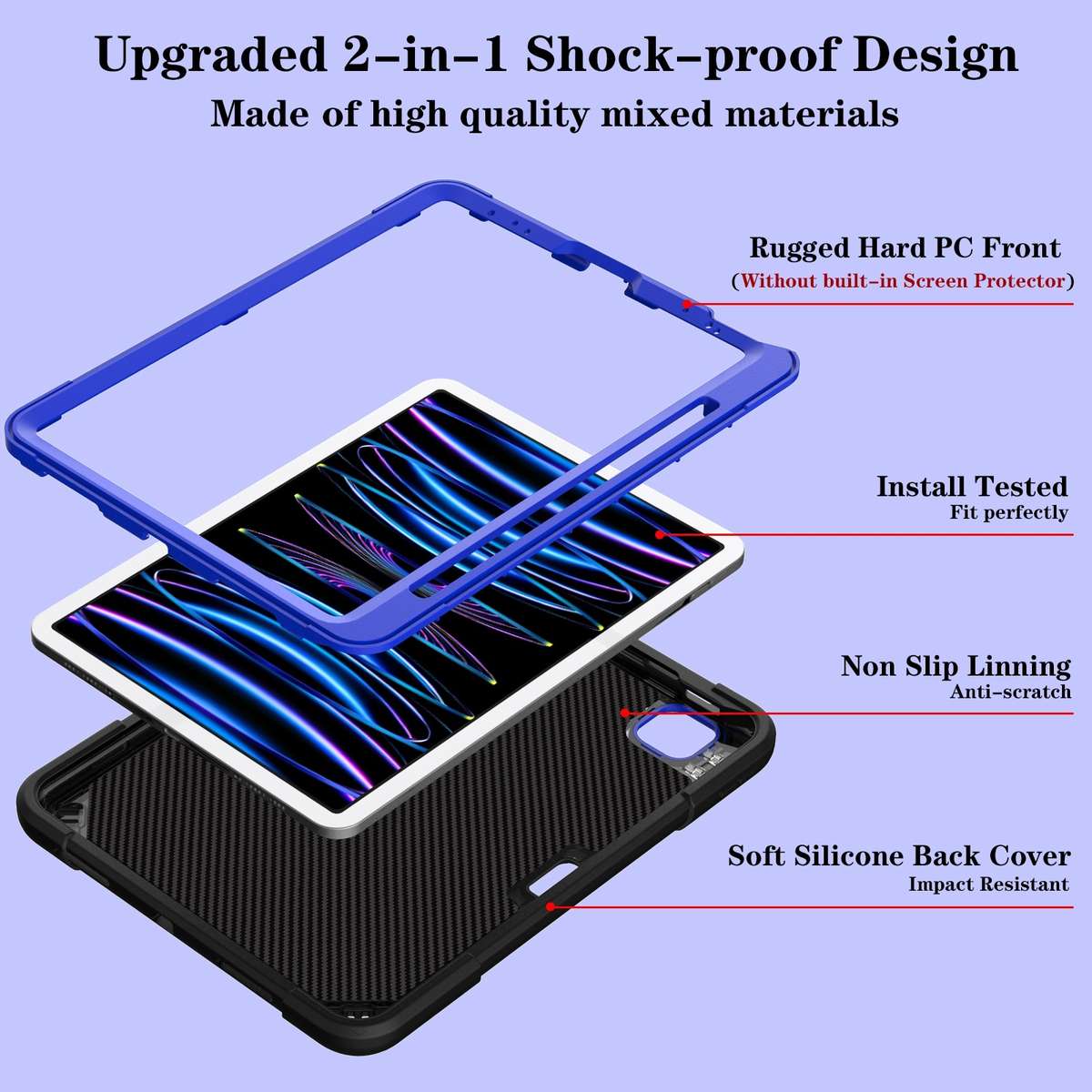 For iPad Air 2022 10.9 / Pro 11 2022 Punk Stand PC Hybrid Silicone Tablet Case wi ... (Black Blue)