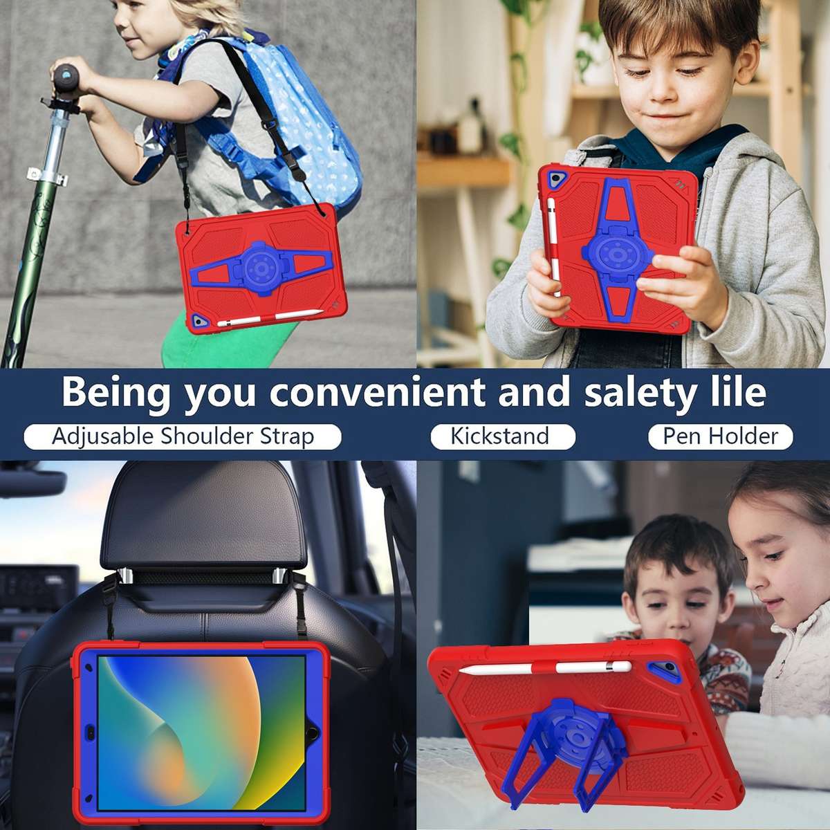 For iPad Air 2022 10.9 / Pro 11 2022 Punk Stand PC Hybrid Silicone Tablet Case wi ... (Black Blue)