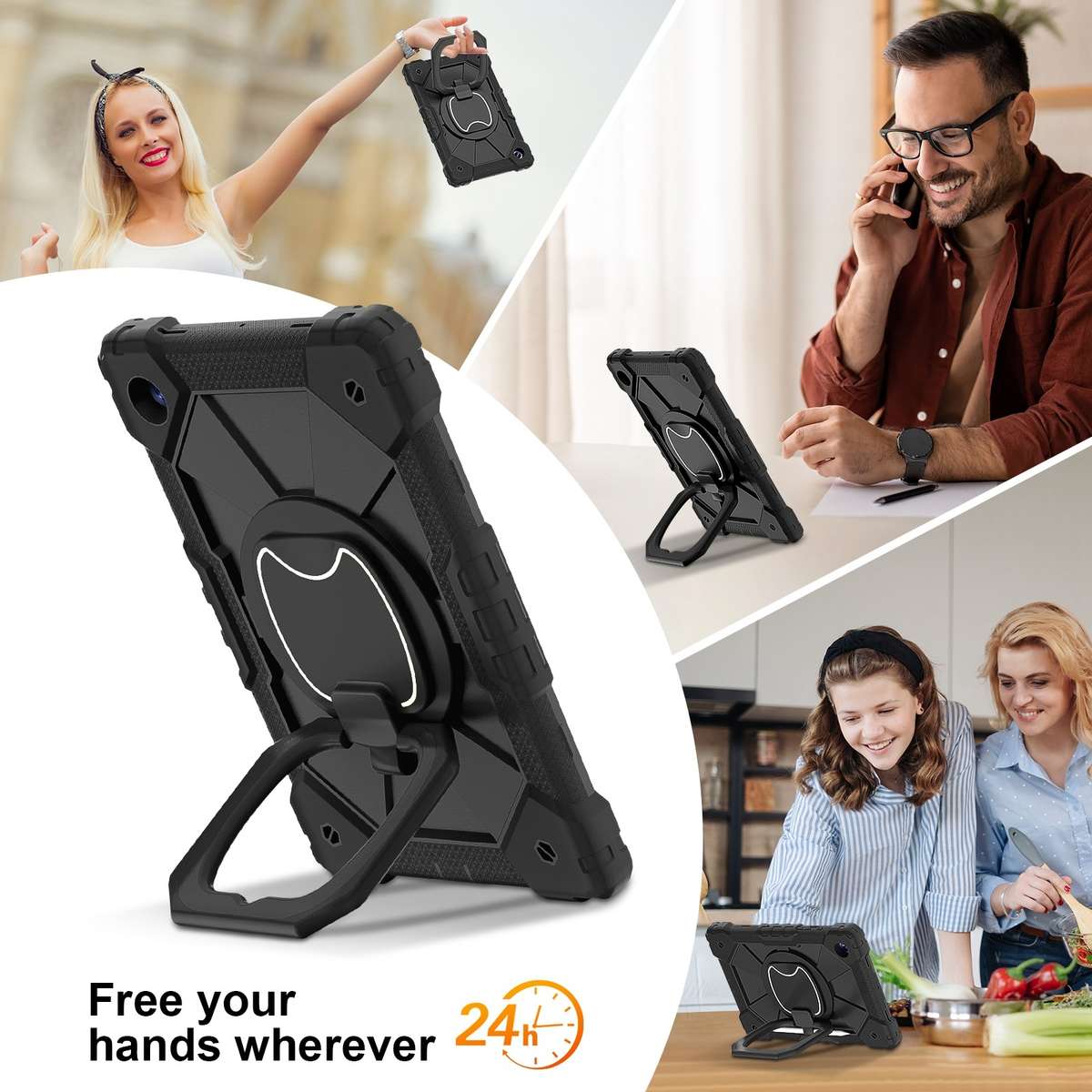 For Samsung Galaxy Tab A8 10.5 2021 Contrast Color Robot Silicone Hybrid PC Tablet Case(Black)