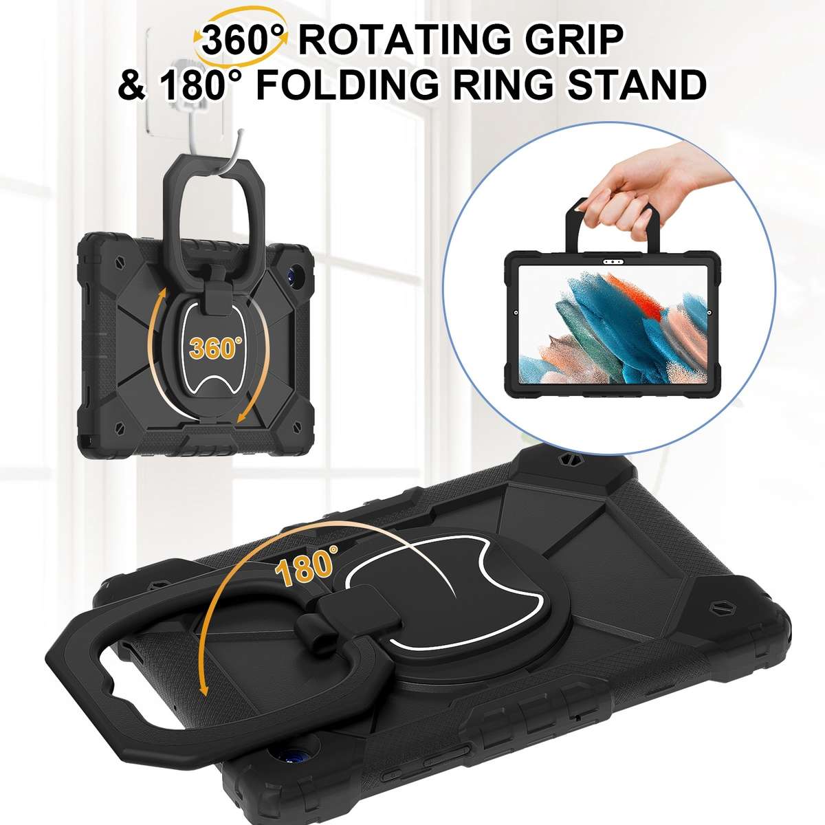 For Samsung Galaxy Tab A8 10.5 2021 Contrast Color Robot Silicone Hybrid PC Tablet Case(Black)