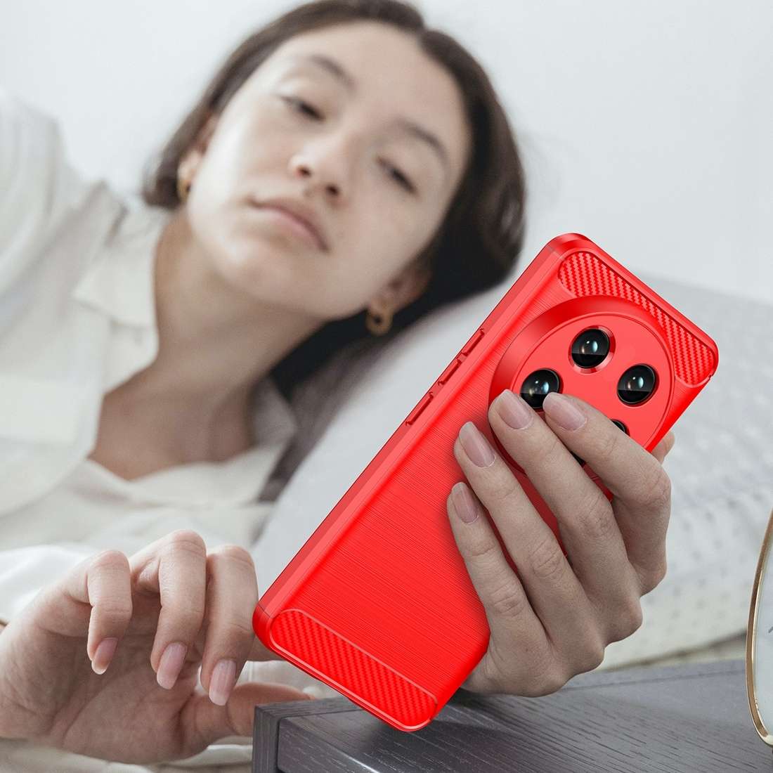 For Xiaomi 14 Ultra Brushed Texture Carbon Fiber TPU Phone Case(Red)