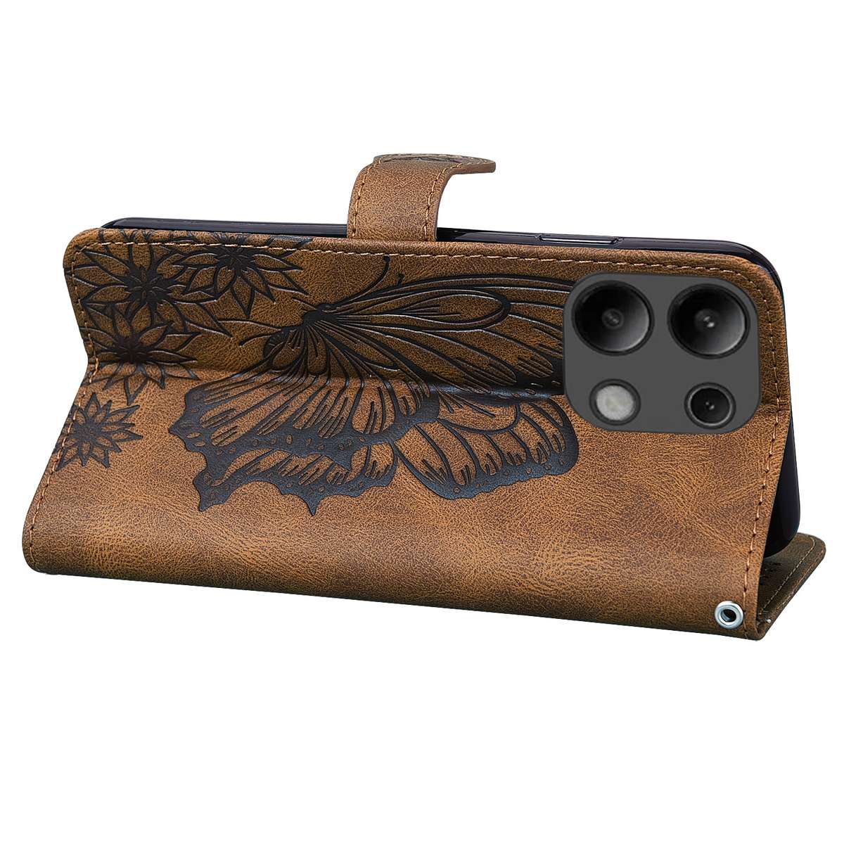 For Xiaomi Redmi Note 13 4G Retro Skin Feel Butterflies Embossing Horizontal Flip Leat ... (Brown)