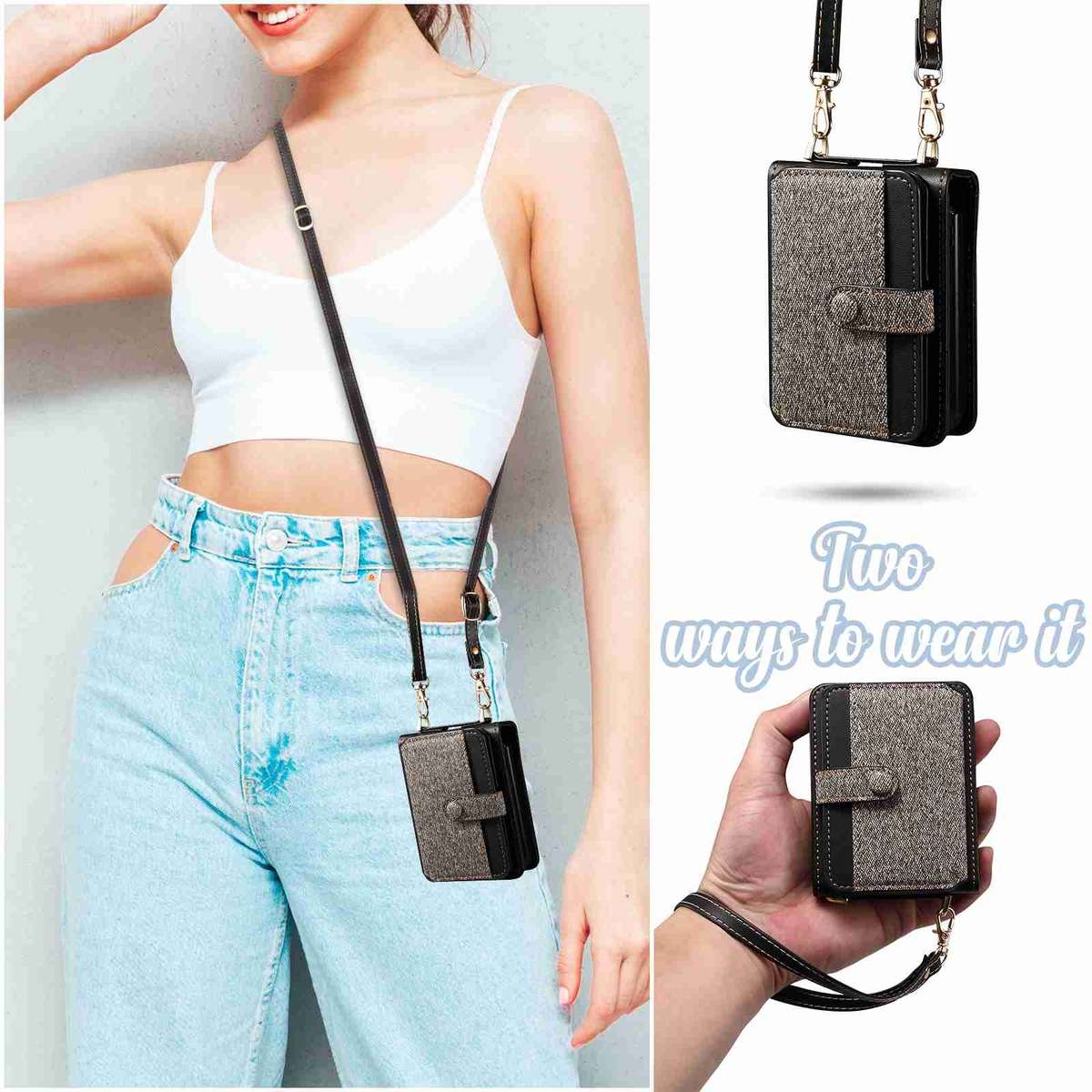 For Samsung Galaxy Z Flip4 Crossbody Color Matching Folding Phone Case(Dark Grey)