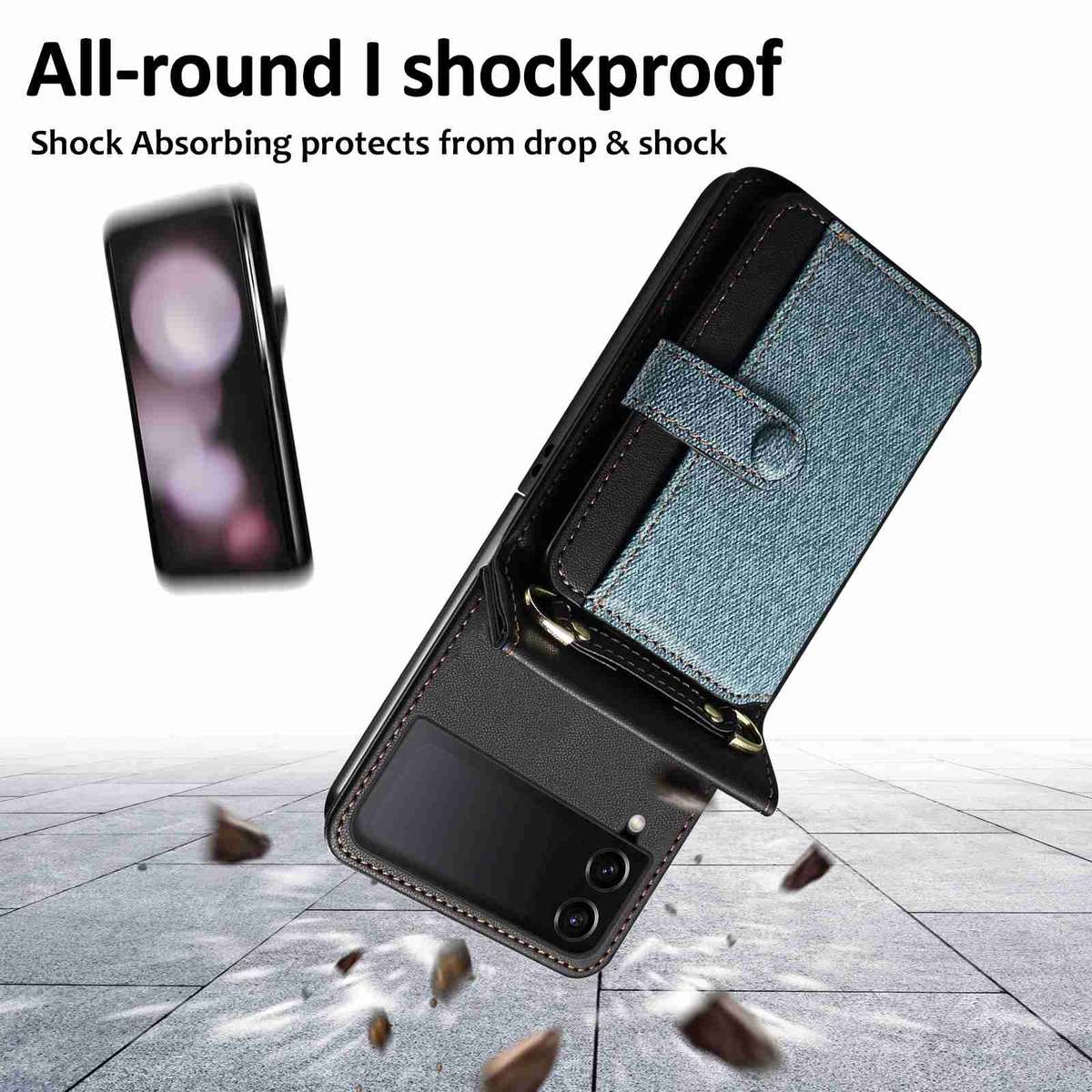 For Samsung Galaxy Z Flip4 Crossbody Color Matching Folding Phone Case(Sky Blue)