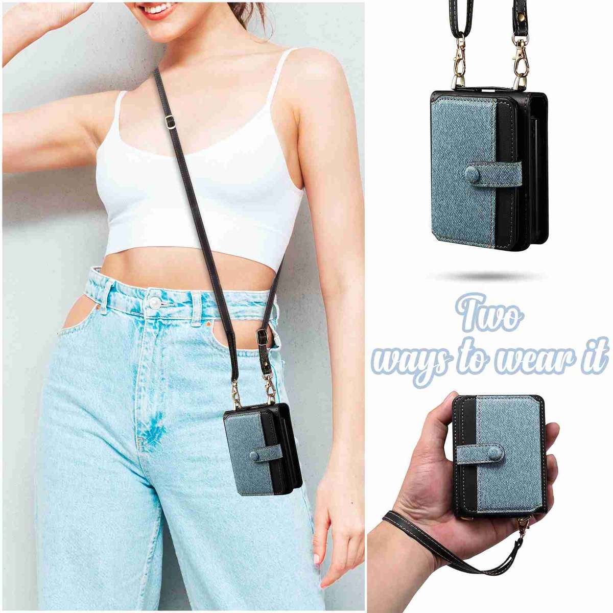 For Samsung Galaxy Z Flip4 Crossbody Color Matching Folding Phone Case(Sky Blue)