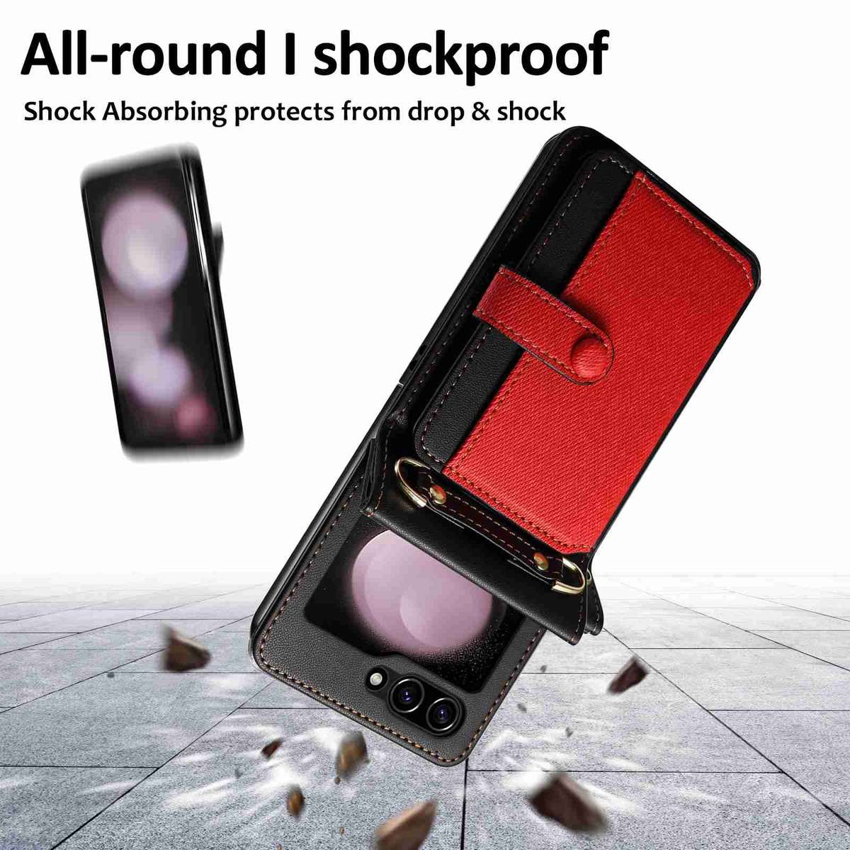 For Samsung Galaxy Z Flip5 Crossbody Color Matching Folding Phone Case(Red)