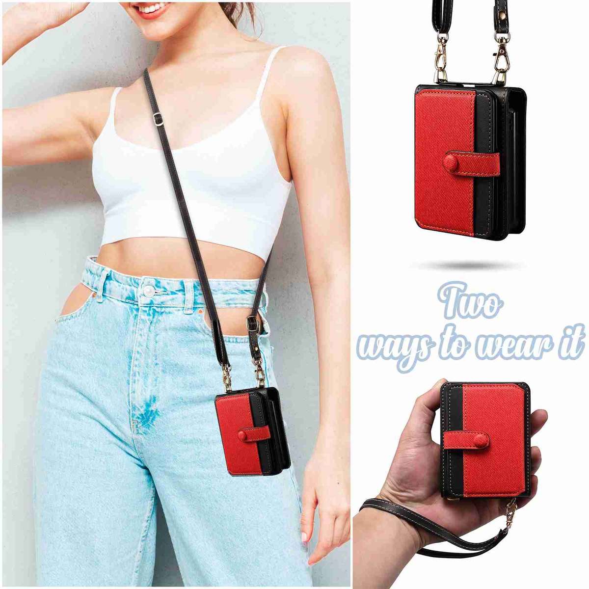 For Samsung Galaxy Z Flip5 Crossbody Color Matching Folding Phone Case(Red)